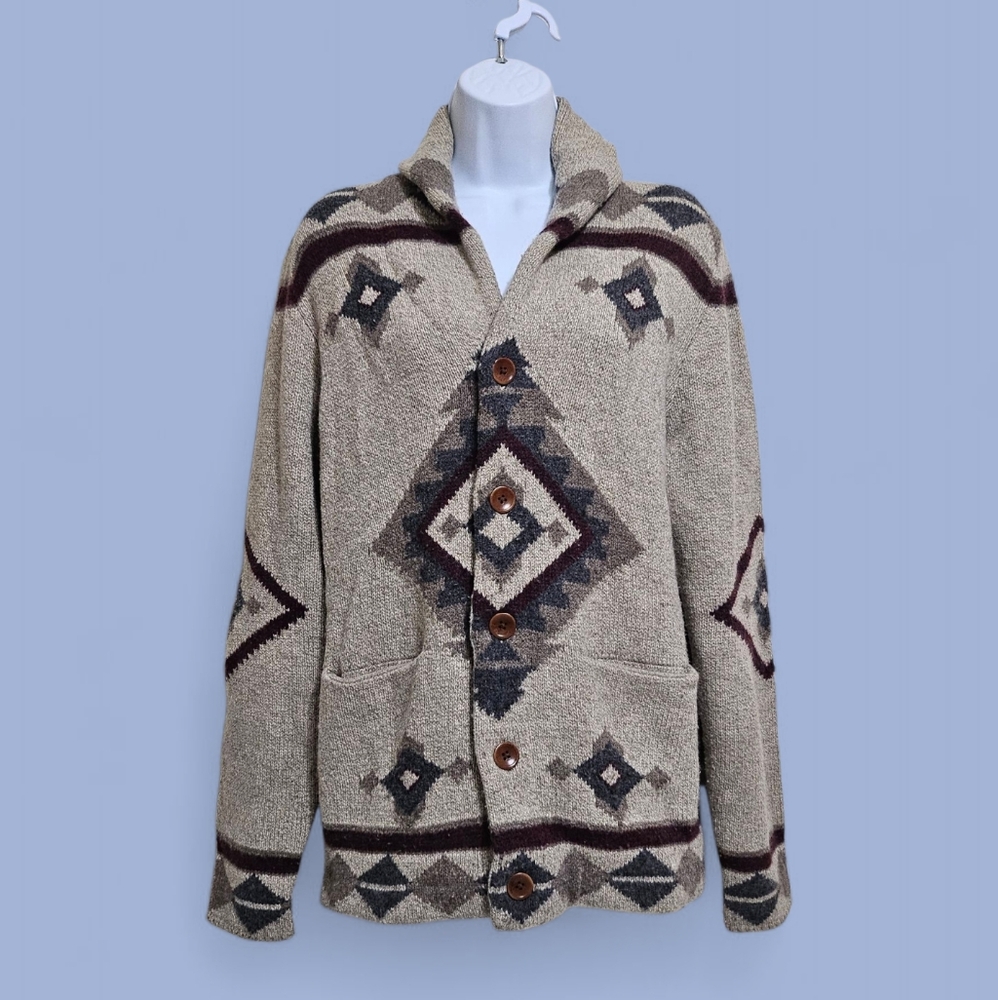 Lucky Brand Aztec Wool Blend Shawl Cardigan
